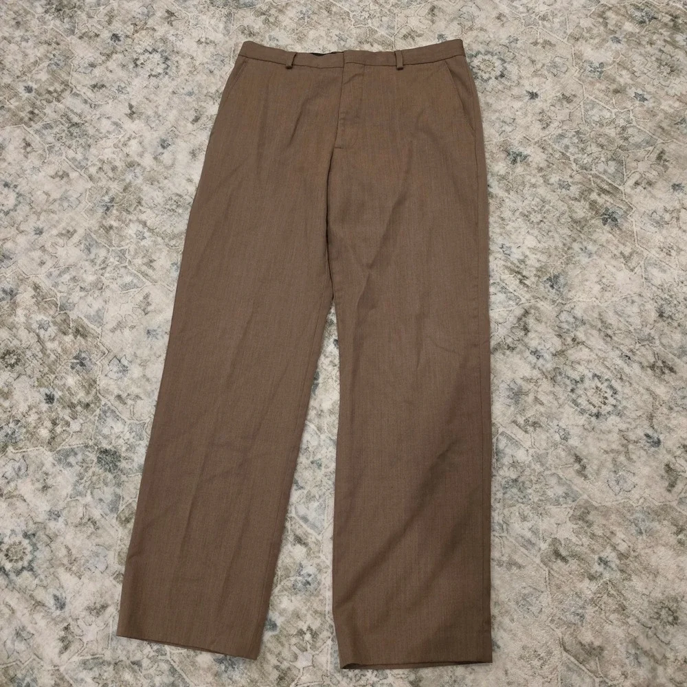 Banana Republic Mens 36x34 Brown 100% Wool Flat Front Straight Leg Dress Pants